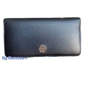 Tory Burch NEW Robinson pebbled black leather zip wallet